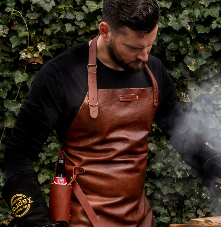 Xapron leren schort New York cognac